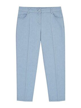 Akris Light Blue Straight Leg Jeans Pressed Crease Tailored Denim Size 14